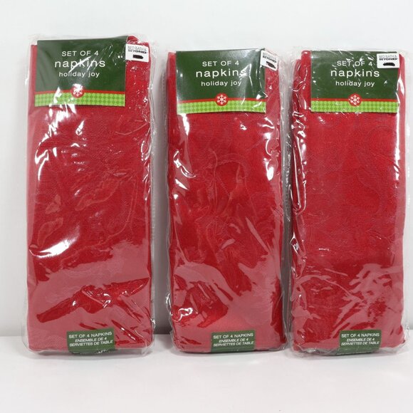 12 Bed Bath Beyond Christmas Napkins Cloth Ruby Red Holiday Joy Dining Linen - Picture 1 of 2